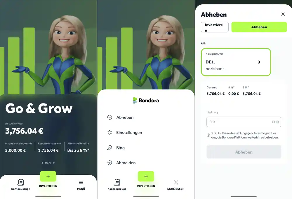 Bondora App Screenshots Auszahlung