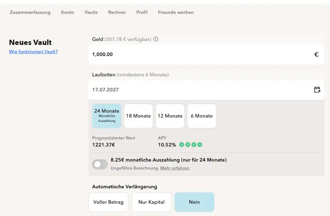 SmartSaver Vault erstellen