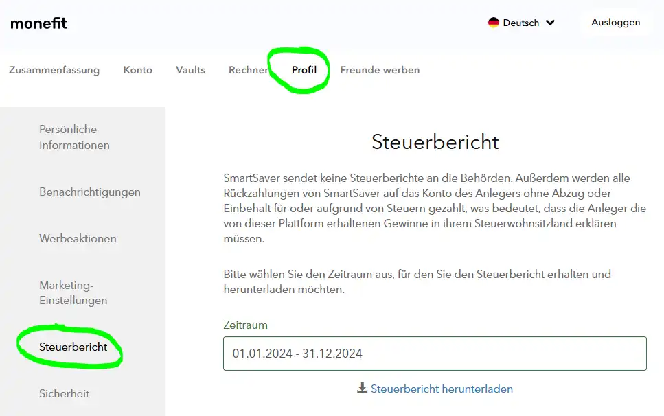Steuerbericht herunterladen
